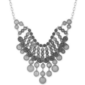 Lucky Brand Silver Crystal Bib Statement Necklace
